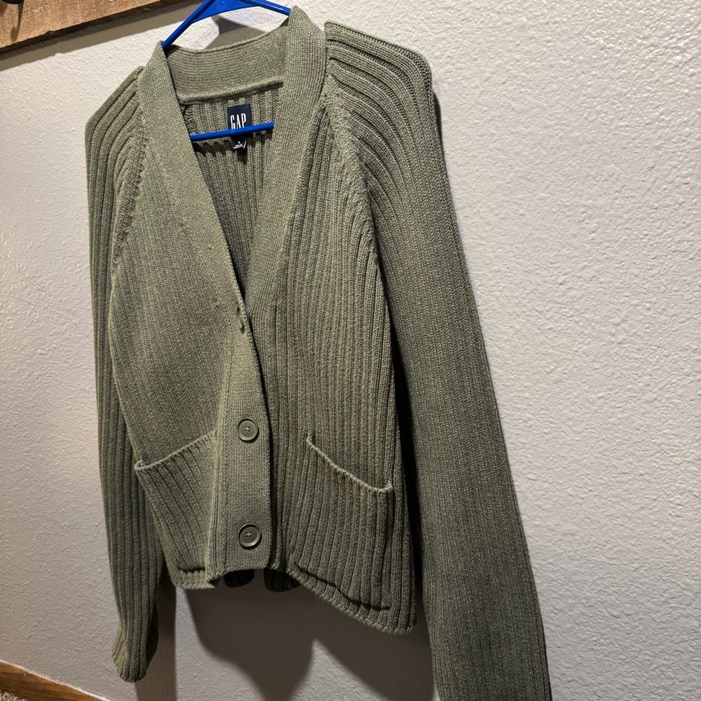 Gap Green Button Cardigan Large - image 2